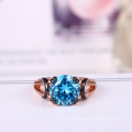 New design rose and black gold plating ring with blue stone